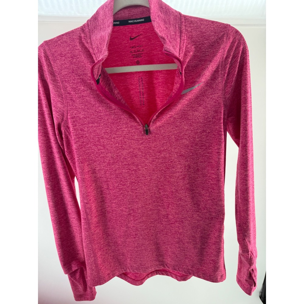 Nike Running Dri-FIT Pink Heather Quarter Zip Pullover Thumbholes Womens XS